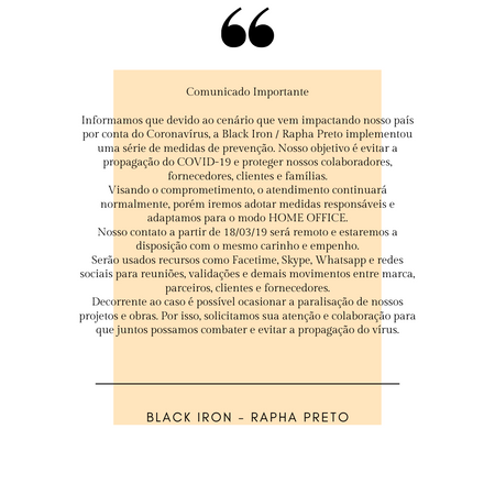 COMUNICADO IMPORTATANTE - CORONAVÍRUS - FUNCIONAMENTO BLACK IRON / RAPHA PRETO